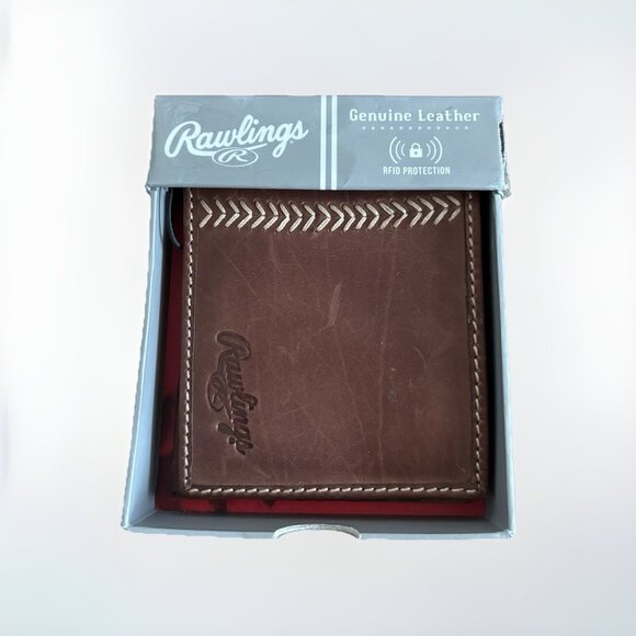 Rawlings Distressed Leather Wallet Bifold RFID PROTECTION NEW *DAMAGED BOX - Picture 1 of 9